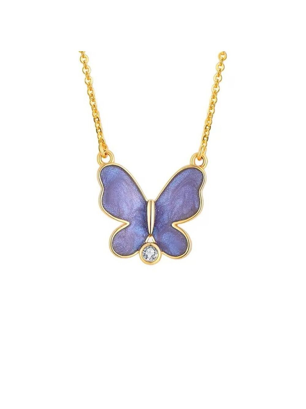 Blue Purple Zircon and AAA Cubic Zirconia Butterfly Necklace